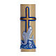 Paschal candle in beeswax with support and blue cross and fish 8x120cm s2