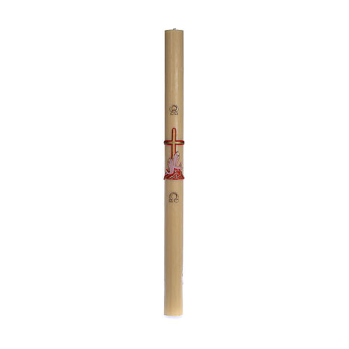Paschal candle in beeswax with support and red cross and fish 8x120cm 3
