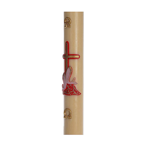 Paschal candle in beeswax with support and red cross and fish 8x120cm 4