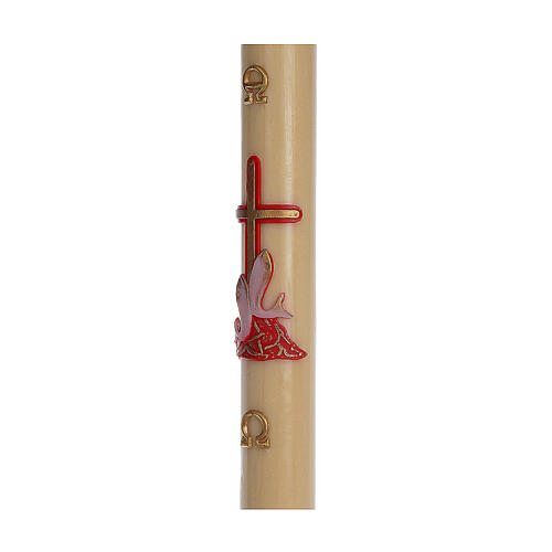 Paschal candle in beeswax with support and red cross and fish 8x120cm 5