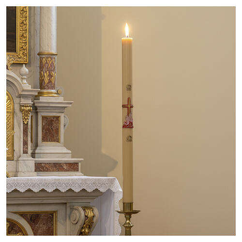 Paschal candle in beeswax with support and red cross and fish 8x120cm 2