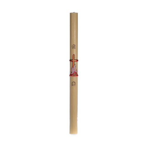 Paschal candle in beeswax with support and red cross and fish 8x120cm 4