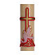 Paschal candle in beeswax with support and red cross and fish 8x120cm s2