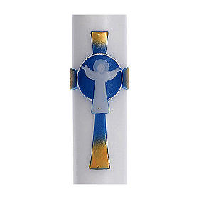 Osterkerze mit EINLAGE auferstanden Christus hellblauen Kreuz 8x120cm