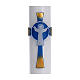 Osterkerze mit EINLAGE auferstanden Christus hellblauen Kreuz 8x120cm s2