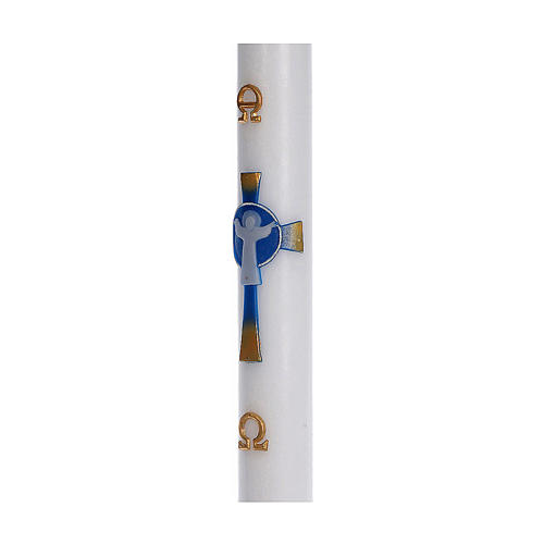 Paschal candle in white wax with support and light blue Christ 8x120cm 4