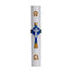 Paschal candle in white wax with support and light blue Christ 8x120cm s1