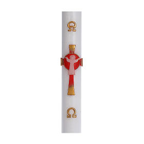 Paschal candle in white wax with support and red Christ 8x120cm