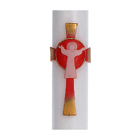 Cirio Pascual cera blanca REFUERZO Cruz Jesucristo Resucitado rojo 8x120 cm