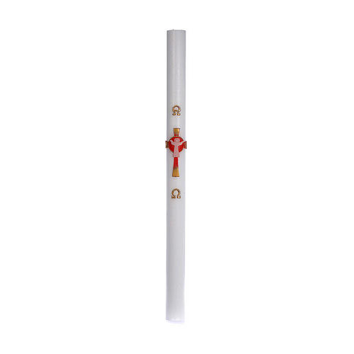 Cierge pascal cire blanche RENFORT Croix Ressuscité rouge 8x120 cm 3
