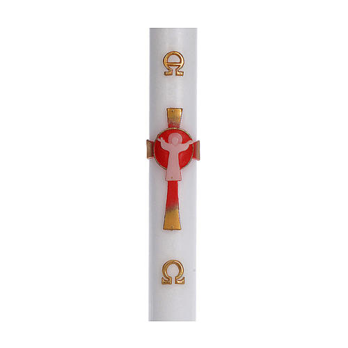 Paschal candle in white wax with support and red Christ 8x120cm 1