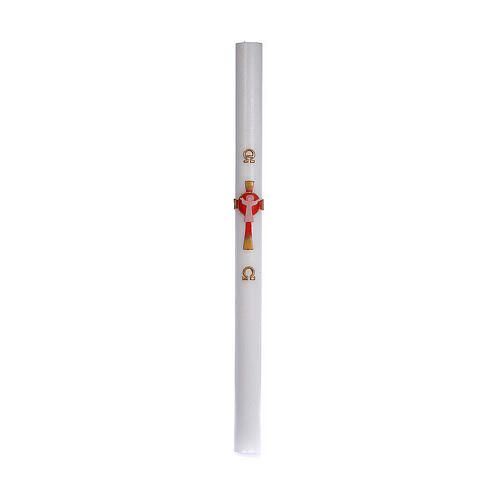 Paschal candle in white wax with support and red Christ 8x120cm 4