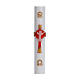 Paschal candle in white wax with support and red Christ 8x120cm s1