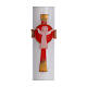 Paschal candle in white wax with support and red Christ 8x120cm s3