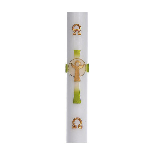 Cirio Pascual cera blanca REFUERZO Cruz Jesucristo Resucitado verde 8x120 cm 1
