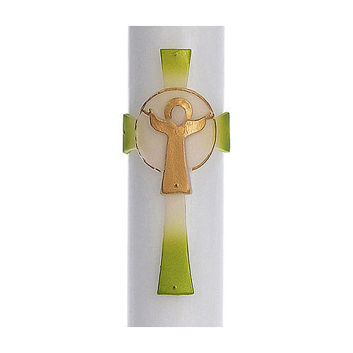 Cirio Pascual cera blanca REFUERZO Cruz Jesucristo Resucitado verde 8x120 cm 2