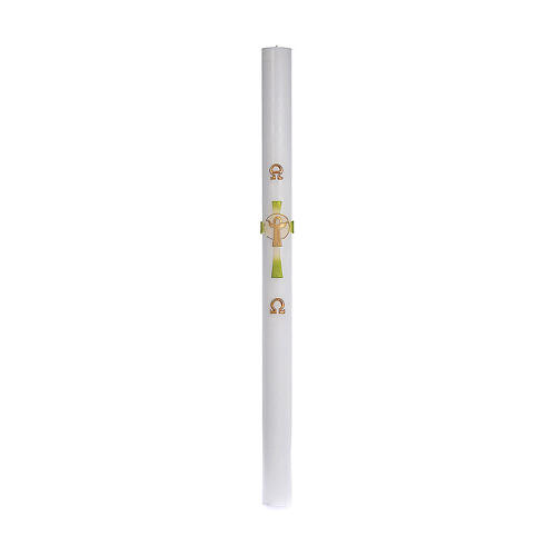 Cierge pascal cire blanche RENFORT Croix Ressuscité vert 8x120 cm 3
