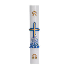 Paschal candle with inner reinforcement, blue cross and fish decoration, 8x120cm