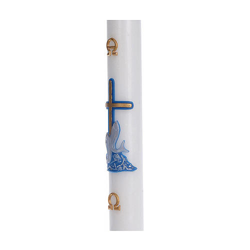 Paschal candle with inner reinforcement, blue cross and fish decoration, 8x120cm 4