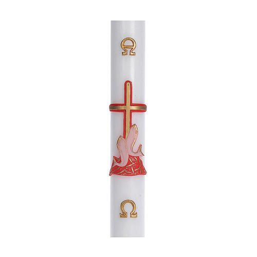 Paschal candle in beeswax with red cross and fish 8x120cm inner reinforcement 1
