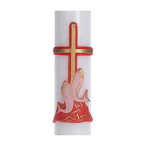 Paschal candle in beeswax with red cross and fish 8x120cm inner reinforcement 2
