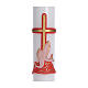 Paschal candle in beeswax with red cross and fish 8x120cm inner reinforcement s2