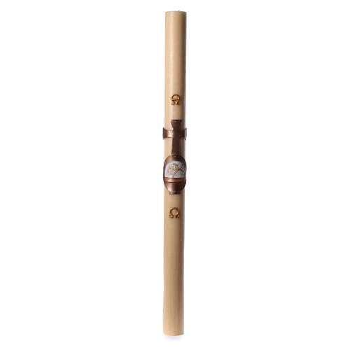 Paschal candle in beeswax lamb with copper colour cross 8x120 cm 3