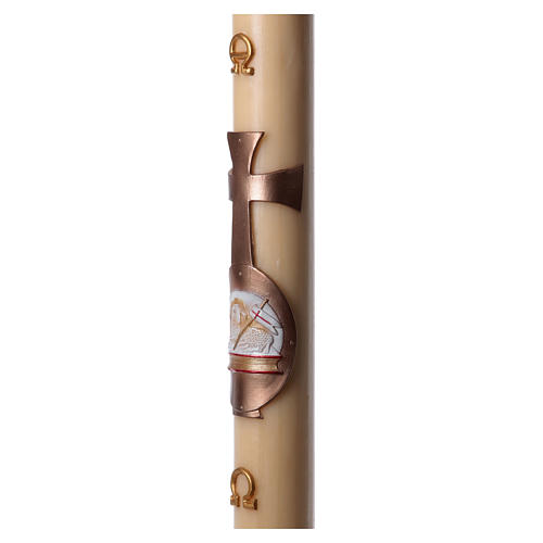 Paschal candle in beeswax lamb with copper colour cross 8x120 cm 5