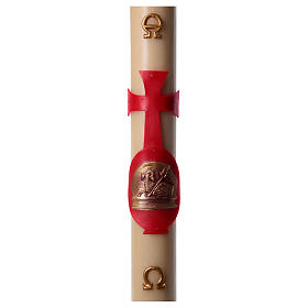 Paschal candle in beeswax lamb on book with red cross 8x120 cm