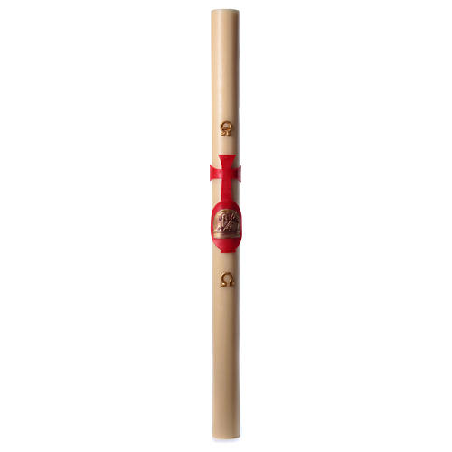 Paschal candle in beeswax lamb on book with red cross 8x120 cm 3