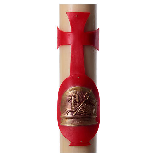Paschal candle in beeswax lamb on book with red cross 8x120 cm 3