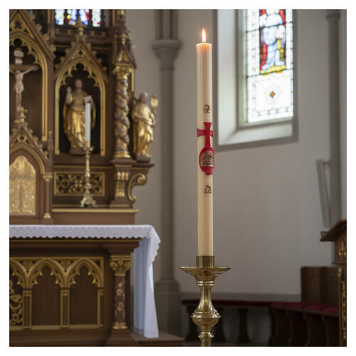 Beeswax Paschal candle with Lamb on Book and Red Cross 8x120 cm 2
