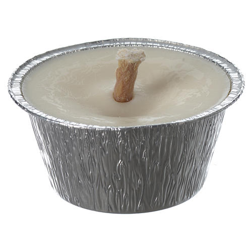 Small white candle with holder in aluminium foil 1