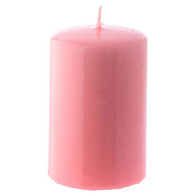 Glossy Pink Pillar Candle, 5x8 cm