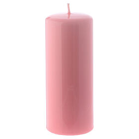 Pink Pillar Candle Glossy Ceralacca, 6x15 cm