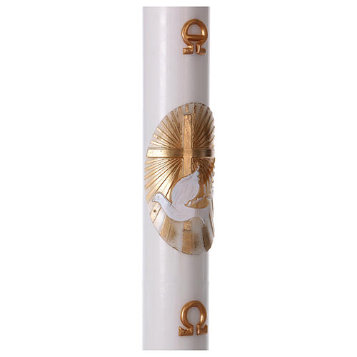Paschal candle in white wax with Cross and Dove 8x120 cm 3