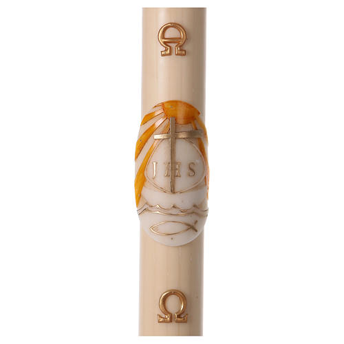 Paschal candle in beeswax with Boat 8x120 cm 1