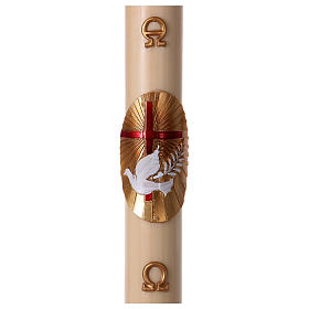 Paschal candle in beeswax with red Cross and Dove 8x120 cm