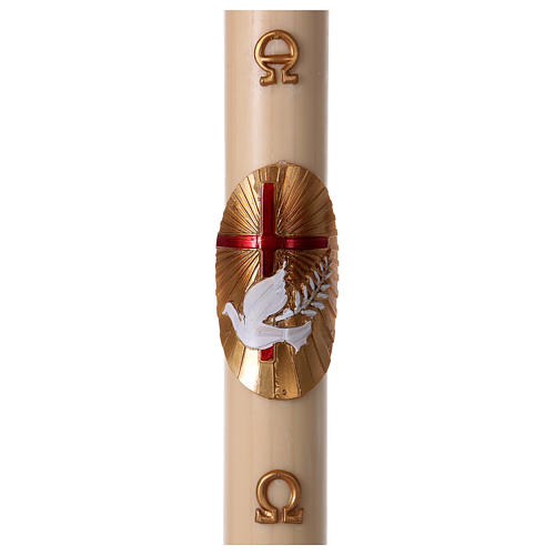 Paschal candle in beeswax with red Cross and Dove 8x120 cm 1