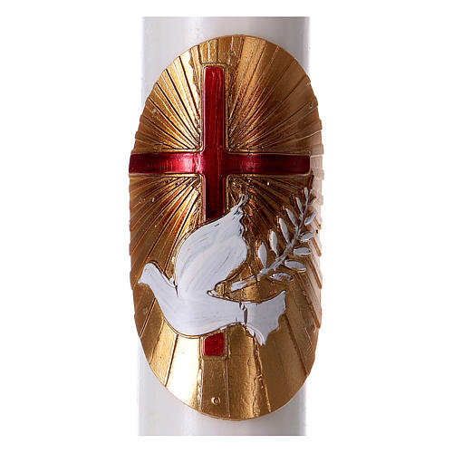Paschal candle in white wax with red Cross and Dove 8x120 cm 2