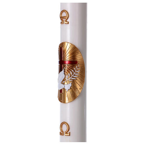 Paschal candle in white wax with red Cross and Dove 8x120 cm 3