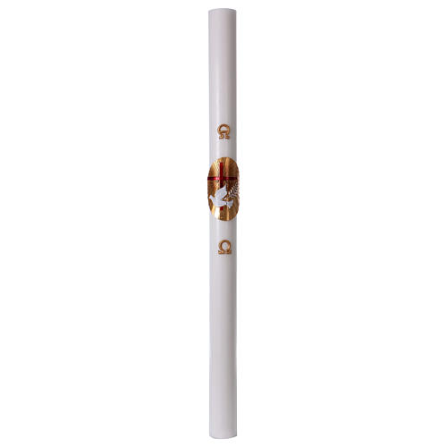 Paschal candle in white wax with red Cross and Dove 8x120 cm 4