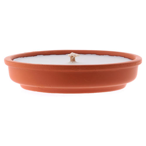Candle for outdoor use in white wax and terracotta 2