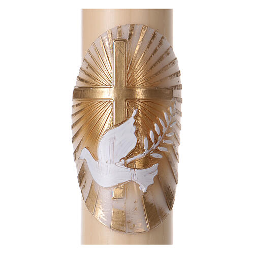 Paschal candle in beeswax with Cross and Dove 8x120 cm with support 5