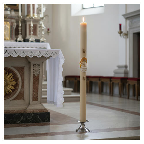 Paschal candle in beeswax with Boat 8x120 cm with support 2