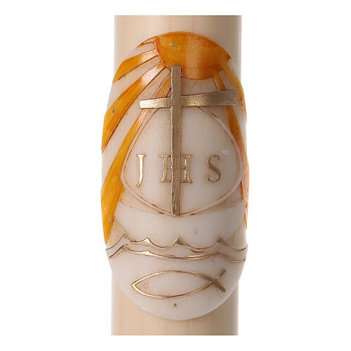 Paschal candle in beeswax with Boat 8x120 cm with support 3