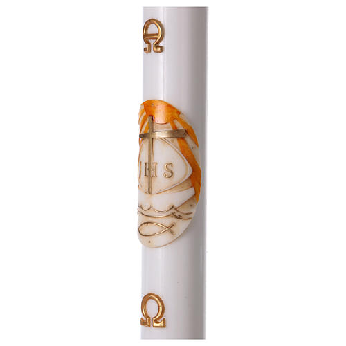 Paschal candle in white wax with Boat 8x120 cm with support 3