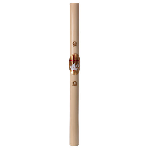 Paschal candle in beeswax with red Cross and Dove 8x120 cm with support 4