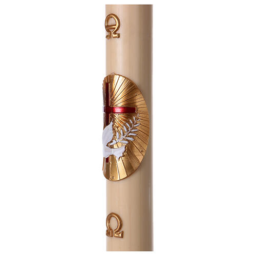 Paschal candle in beeswax with red Cross and Dove 8x120 cm with support 5