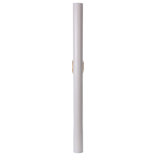 Paschal candle in white wax with red Cross and Dove 8x120 cm with support 6